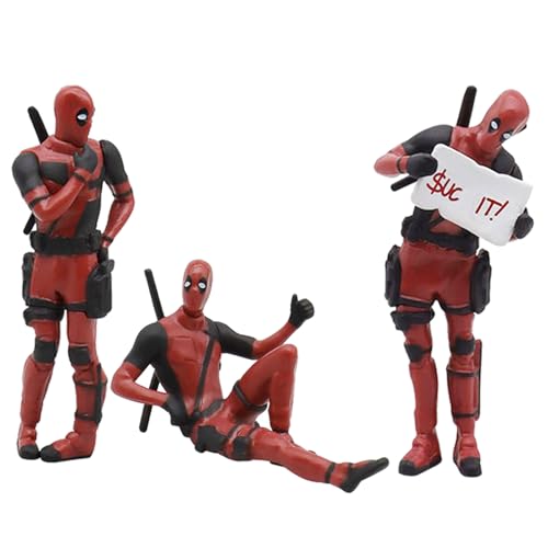 3 Pieces Deadpl Action Figures, Red Black Action Figures, Funny Anime Anime Car Interior Decoration Accessories, PVC-Modellspielzeug, Collectible for Adults (B) von DaengGeGe