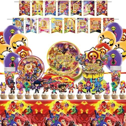 95pcs Geburtstag Deko, Party Tableware Set, Party Deko, Deko Geburtstag Kinder, Tischdecke Pappteller Servietten Cake Toppers etc, Geeignet für Kindergeburtstage von DaengGeGe