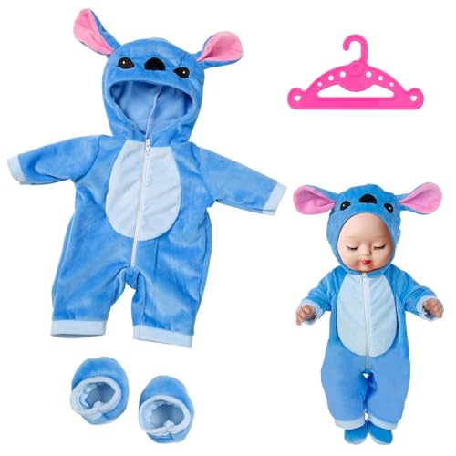 Puppenkleidung für 14-17 Zoll Baby Puppen, Set mit Aufhänger und Socken, Süße Blaue Puppenkleidung für 35-45 cm Neugeborene Puppenmädchen, Ideal für Ostern, Geburtstage oder Geschenke von DaengGeGe