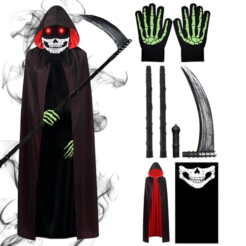 Sensenmann Kostüm Kinder,Umhang mit Kapuze Vampir Kostüm, Sensenmann-Umhang, Halloween Sensenmann Kostüm mit Sense, Maske, Handschuhen, Kapuzen Sensenmann Umhang für Halloween-Karneval-Rollenspiel Sensenmann Kostüm Kinder,Umhang mit Kapuze Vampir Kostüm, Sensenmann-Umhang, Halloween Sensenmann Kostüm mit Sense, Maske, Handschuhen, Kapuzen Sensenmann Umhang für Halloween-Karneval-Rollenspiel von DaengGeGe