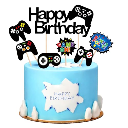 Videospiel Tortendeko Geburtstag,13 Stück Playstation Tortendeko,Gaming Cake Topper,Glitzer Spielkonsolen Thema Torten Deko, Cupcake Topper für Kindergeburtstag Videospiel Party von DaengGeGe