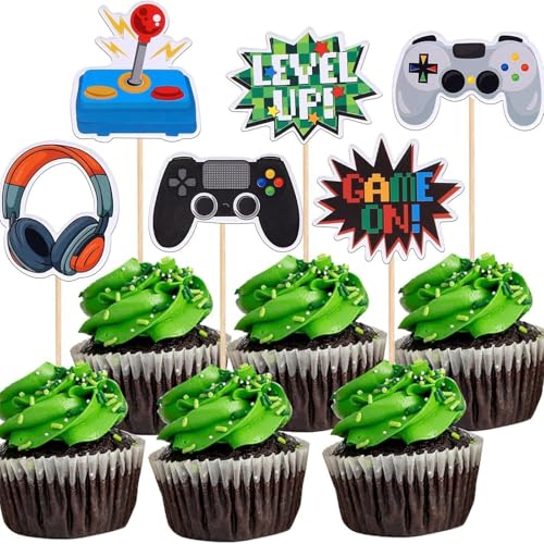 Videospiel Tortendeko Geburtstag, 36 Stück Gaming Cake Topper,Glitzer Spielkonsolen Thema Torten Deko, Gamer Kuchen Deko Set, Cupcake Topper für Kindergeburtstag Videospiel Party von DaengGeGe