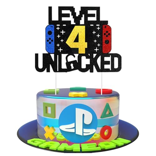 Videospiel Tortendeko Geburtstag,4th Party Videospiel Cupcake Topper, Playstation Tortendeko,Gaming Kuchen Deko, Glitzer Gamer Thema Torten Deko, für 4th Kindergeburtstag Party von DaengGeGe
