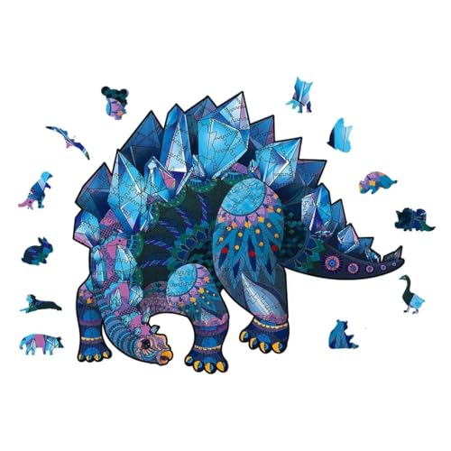 Holzpuzzle Erwachsene, Unregelmäßige Einzigartige Holzpuzzle, Tierform Puzzleteile-100stk, Stegosaurus Holz-Puzzle Anzug Puzzle für Kinder ab 10 Jahren und Erwachsene, S, 18x21cm von DafuDaGui