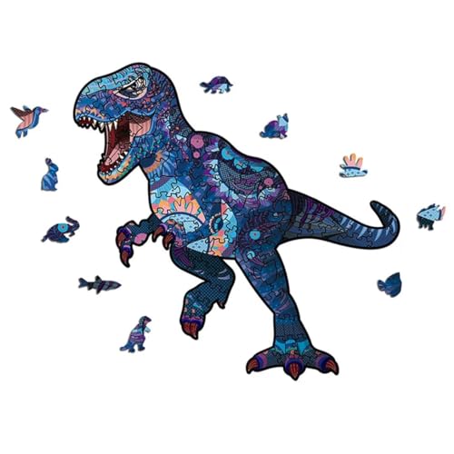 Holzpuzzle Erwachsene, Unregelmäßige Einzigartige Holzpuzzle, Tierform Puzzleteile-100stk,Tyrannosaurus Rex Holz-Puzzle Anzug Puzzle für Kinder ab 10 Jahren, S, 18.5x18cm von DafuDaGui