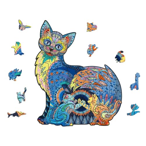 Holzpuzzle Erwachsene, Unregelmäßige Einzigartige Holzpuzzle, Tierform Puzzleteile-300stk,Katze Holz-Puzzle Anzug Puzzle für Kinder ab 10 Jahren und Erwachsene, L, 28.7x42cm von DafuDaGui