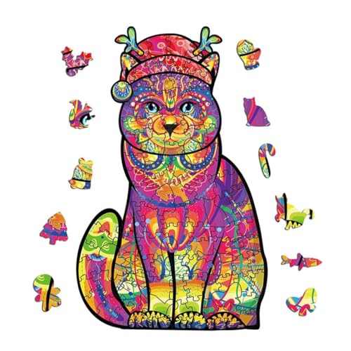 Holzpuzzle Erwachsene, Unregelmäßige Einzigartige Holzpuzzle, Tierform Puzzleteile-300stk,Weihnachten Katze Holz-Puzzle Anzug Puzzle für Kinder ab 10 Jahren und Erwachsene, L, 24x38.2cm von DafuDaGui