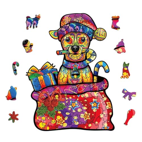 Holzpuzzle Erwachsene, Unregelmäßige Einzigartige Holzpuzzle, Tierform Puzzleteile-300stk,Weihnachtshund Holz-Puzzle Anzug Puzzle für Kinder ab 10 Jahren und Erwachsene, L, 28.7x38cm von DafuDaGui