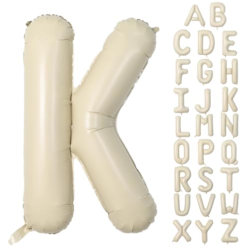 Buchstabe K Luftballon Beige,40 Zoll XXL Groß Sandweiß A-Z Alphabet Folienballon,Einzelne Aluminium K Wort Luftballons Helium für Geburtstag, Jahrestag, Baby Dusche, Hochzeit Party Supplies Deko von Dagelar