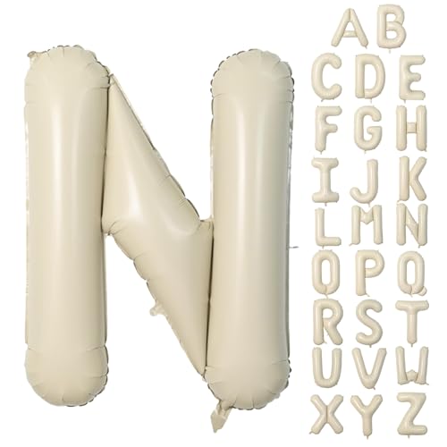 Buchstabe N Luftballon Beige,40 Zoll XXL Groß Sandweiß A-Z Alphabet Folienballon,Einzelne Aluminium N Wort Luftballons Helium für Geburtstag, Jahrestag, Baby Dusche, Hochzeit Party Supplies Deko von Dagelar