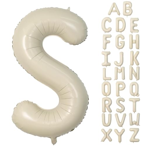 Buchstabe S Luftballon Beige,40 Zoll XXL Groß Sandweiß A-Z Alphabet Folienballon,Einzelne Aluminium S Wort Luftballons Helium für Geburtstag, Jahrestag, Baby Dusche, Hochzeit Party Supplies Deko von Dagelar