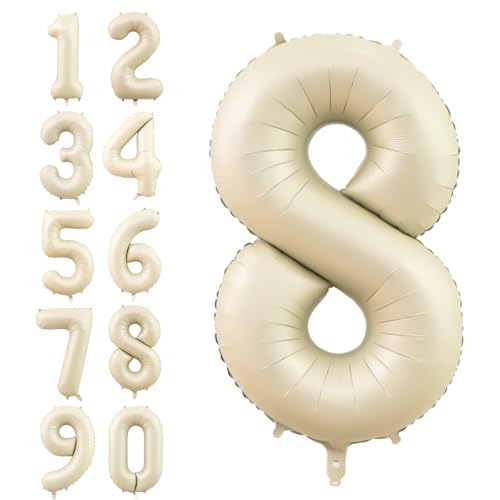 Dagelar Zahlen Luftballon Beige,40 Zoll Nummer 8 Helium Luftballon,Groß Sand Weiß Folienballon Zahl 8 Geburtstagsdeko für Junge Mädchen Mann Frau Geburtstags Jubiläum Party Deko von Dagelar