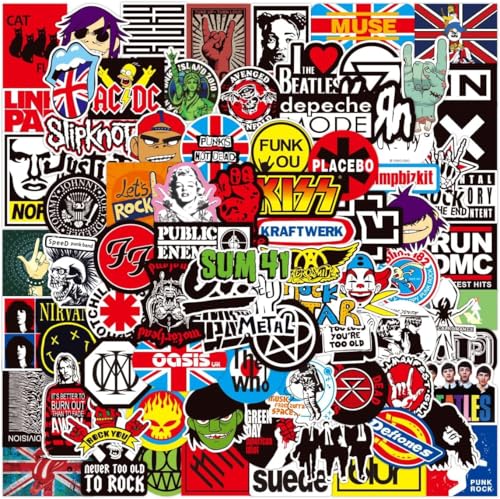 Dagmar 100Pcs Aufkleber, Rock and Roll Sticker für Auto Motorräder Skateboard Scooter Laptop Koffer Helm Waterproof Classic Rock Sticker für Erwachsene Cool Metal Punk Aufkleber von Dagmar