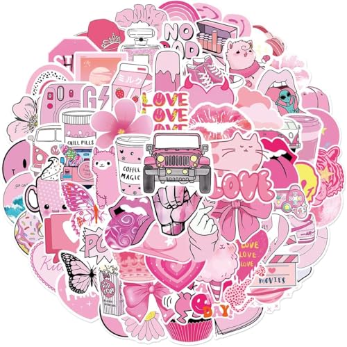 Dagmar Aesthetic Rosa Sticker 100 Stück,Wasserfest Aufkleber für Laptop Scrapbooking Journaling Handy Skateboard Notebook MacBook Gitarre, Trendy Vinyl Vsco Stickers von Dagmar