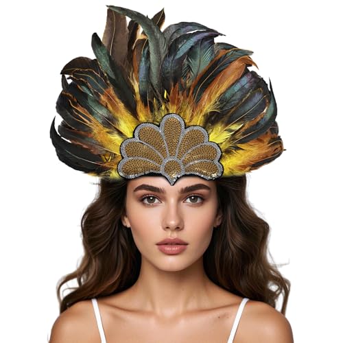Daieeparty Gelber Feder-Kopfschmuck Karneval Karibik Kopfschmuck Showgirl Cosplay Zubehör für Frauen Daieeparty Gelber Feder-Kopfschmuck Karneval Karibik Kopfschmuck Showgirl Cosplay Zubehör für Frauen von Daieeparty