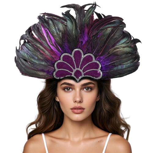 Daieeparty Lila Feder Kopfschmuck Karneval Karibik Kopfschmuck Showgirl Cosplay Zubehör für Frauen Daieeparty Lila Feder Kopfschmuck Karneval Karibik Kopfschmuck Showgirl Cosplay Zubehör für Frauen von Daieeparty