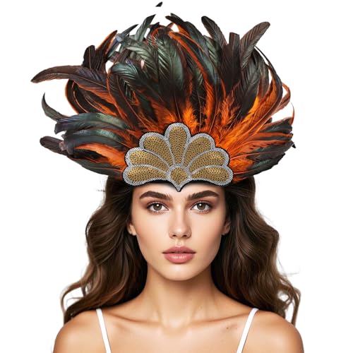 Daieeparty Orange Feder Kopfschmuck Karneval Karibik Kopfschmuck Showgirl Cosplay Zubehör für Frauen Daieeparty Orange Feder Kopfschmuck Karneval Karibik Kopfschmuck Showgirl Cosplay Zubehör für Frauen von Daieeparty