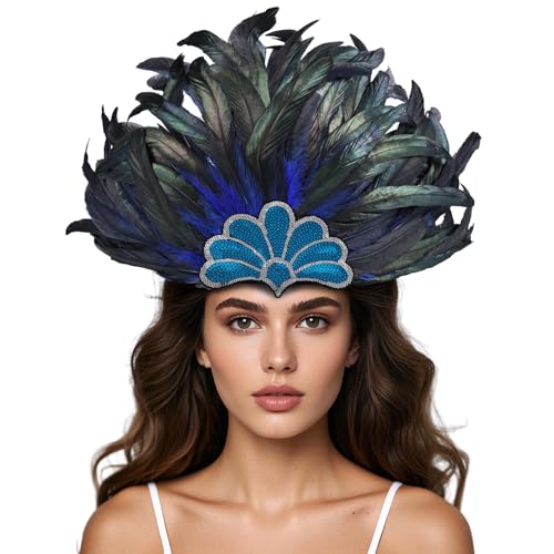 Daieeparty Royal BlueFeather Kopfschmuck Karneval Karibik Kopfschmuck Showgirl Cosplay Zubehör für Frauen Daieeparty Royal BlueFeather Kopfschmuck Karneval Karibik Kopfschmuck Showgirl Cosplay Zubehör für Frauen von Daieeparty