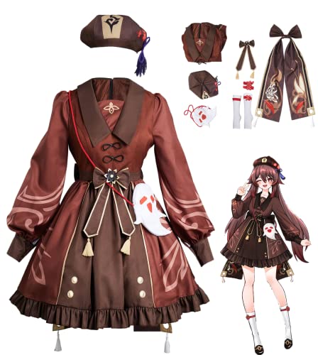 Daiendi Genshin Impact Hutao Cosplay Kostüm Lolita Kleid Japanische Anime Lolita Outfits Halloween Karneval Anzug Set,L von Daiendi
