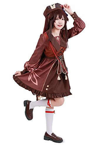 Daiendi Genshin Impact Hutao Cosplay Kostüm Lolita Kleid Japanische Anime Lolita Outfits Halloween Karneval Anzug Set,M von Daiendi