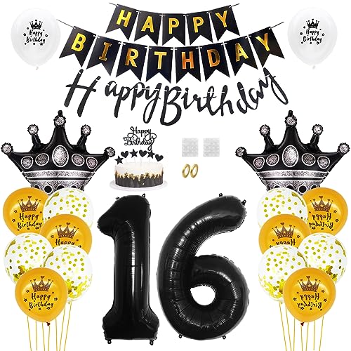 Daimay 16. Geburtstag Dekorationen Schwarz Gold Geburtstagsdeko Mann Frauen Happy Birthday Banner Konfetti Luftballons Nummer Folienballons Krone Mylar Ballon Tortendeko für 16 Jahre Geburtstagsdeko Daimay 16. Geburtstag Dekorationen Schwarz Gold Geburtstagsdeko Mann Frauen Happy Birthday Banner Konfetti Luftballons Nummer Folienballons Krone Mylar Ballon Tortendeko für 16 Jahre Geburtstagsdeko von Daimay