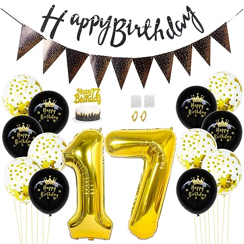 Daimay 17. Geburtstag Dekorationen Schwarz Gold Geburtstagsdeko Mann Frauen Happy Birthday Banner Konfetti Luftballons Nummer Folienballons Geburtstag Tortendeko für 17 Jahre Geburtstagsdeko Daimay 17. Geburtstag Dekorationen Schwarz Gold Geburtstagsdeko Mann Frauen Happy Birthday Banner Konfetti Luftballons Nummer Folienballons Geburtstag Tortendeko für 17 Jahre Geburtstagsdeko von Daimay