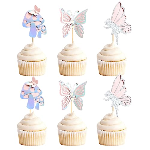 Daimay 18 Stück Schmetterlinge Tortendeko Blumen Feen Geburtstag Deko Fee Cake Topper Prinzessinnen Mädchen Topper Set Happy Birthday Kuchen Topper für Kindergeburtstag Party Babyparty Dekoration von Daimay