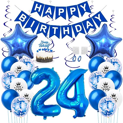 Daimay 24. Geburtstag Dekorationen Blau Geburtstagsdeko Mann Frauen Happy Birthday Banner Konfetti Luftballons Nummer Folienballons Stern Mylar Ballon Tortendeko für 24 Jahre Geburtstagsdeko Daimay 24. Geburtstag Dekorationen Blau Geburtstagsdeko Mann Frauen Happy Birthday Banner Konfetti Luftballons Nummer Folienballons Stern Mylar Ballon Tortendeko für 24 Jahre Geburtstagsdeko von Daimay