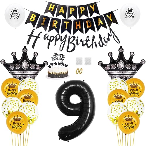 Daimay 9. Geburtstag Dekorationen Schwarz Gold Geburtstagsdeko Mann Frauen Happy Birthday Banner Konfetti Luftballons Nummer Folienballons Krone Mylar Ballon Tortendeko für 9 Jahre Geburtstagsdeko Daimay 9. Geburtstag Dekorationen Schwarz Gold Geburtstagsdeko Mann Frauen Happy Birthday Banner Konfetti Luftballons Nummer Folienballons Krone Mylar Ballon Tortendeko für 9 Jahre Geburtstagsdeko von Daimay
