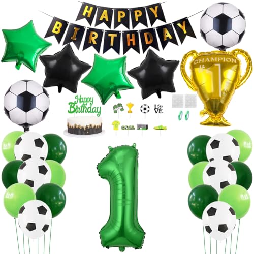 Daimay Fußball Luftballon 1 Jahre Geburtstag Deko Fussball Party Geburtstagsfeier Ballon Zubehör Set Grün Fußball Thema Party Happy Birthday Banner Fussball Tortendeko für Kinder Jungen Fußballfans von Daimay