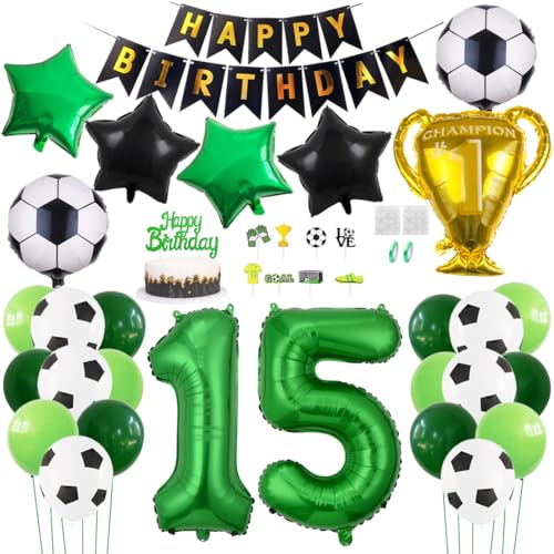 Daimay Fußball Luftballon 15 Jahre Geburtstag Deko Fussball Party Geburtstagsfeier Ballon Zubehör Set Grün Fußball Thema Party Happy Birthday Banner Fussball Tortendeko für Kinder Jungen Fußballfans Daimay Fußball Luftballon 15 Jahre Geburtstag Deko Fussball Party Geburtstagsfeier Ballon Zubehör Set Grün Fußball Thema Party Happy Birthday Banner Fussball Tortendeko für Kinder Jungen Fußballfans von Daimay