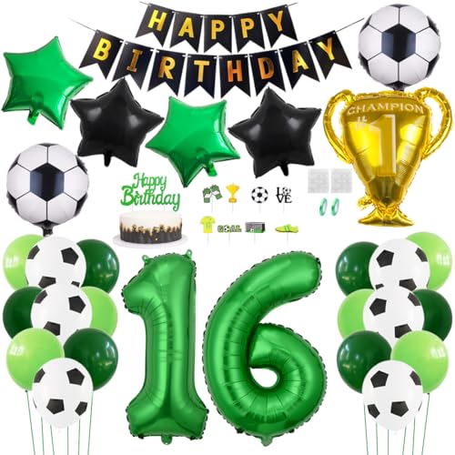 Daimay Fußball Luftballon 16 Jahre Geburtstag Deko Fussball Party Geburtstagsfeier Ballon Zubehör Set Grün Fußball Thema Party Happy Birthday Banner Fussball Tortendeko für Kinder Jungen Fußballfans von Daimay