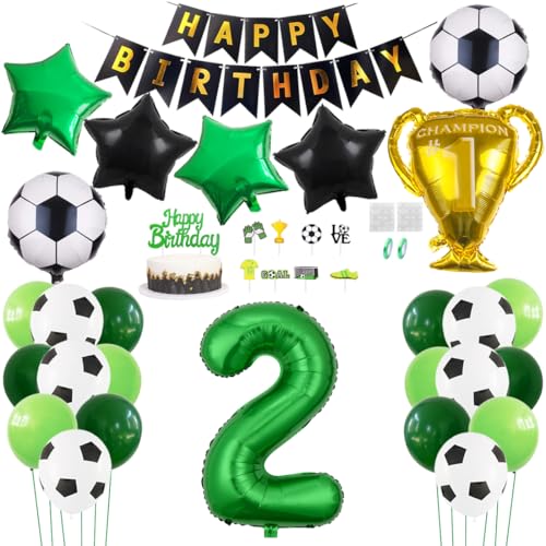 Daimay Fußball Luftballon 2 Jahre Geburtstag Deko Fussball Party Geburtstagsfeier Ballon Zubehör Set Grün Fußball Thema Party Happy Birthday Banner Fussball Tortendeko für Kinder Jungen Fußballfans von Daimay