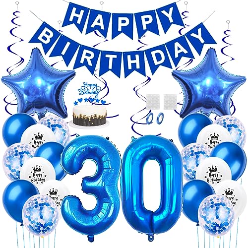 Daimay 30. Geburtstag Dekorationen Blau Geburtstagsdeko Mann Frauen Happy Birthday Banner Konfetti Luftballons Nummer Folienballons Stern Mylar Ballon Tortendeko für 30 Jahre Geburtstagsdeko Daimay 30. Geburtstag Dekorationen Blau Geburtstagsdeko Mann Frauen Happy Birthday Banner Konfetti Luftballons Nummer Folienballons Stern Mylar Ballon Tortendeko für 30 Jahre Geburtstagsdeko von Daimay
