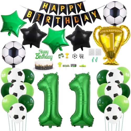 Daimay Fußball Luftballon 11 Jahre Geburtstag Deko Fussball Party Geburtstagsfeier Ballon Zubehör Set Grün Fußball Thema Party Happy Birthday Banner Fussball Tortendeko für Kinder Jungen Fußballfans von Daimay