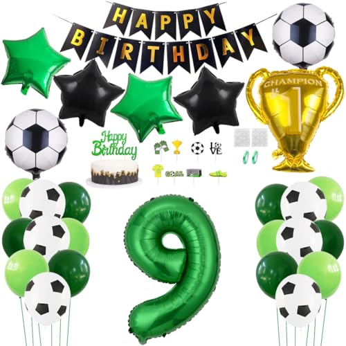 Daimay Fußball Luftballon 9 Jahre Geburtstag Deko Fussball Party Geburtstagsfeier Ballon Zubehör Set Grün Fußball Thema Party Happy Birthday Banner Fussball Tortendeko für Kinder Jungen Fußballfans von Daimay