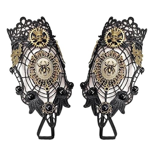 Daimay Gothic Handstulpe mit Brosche Victorian Steampunk Handgelenk Cuff Gear Armband für Hochzeit Braut Halloween Fasching Accessoires - 1 Paar – Spinnennetz von Daimay