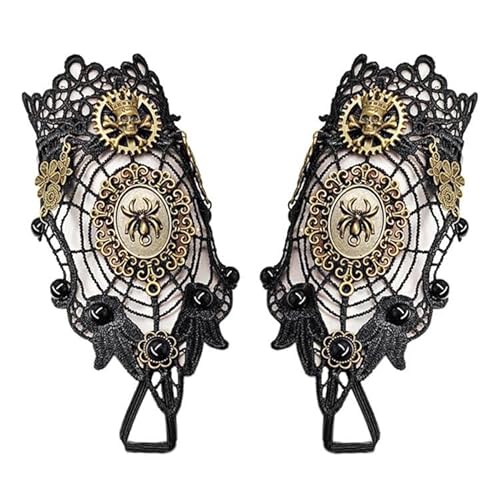 Daimay Gothic Handstulpe mit Brosche Victorian Steampunk Handgelenk Cuff Gear Armband für Hochzeit Braut Halloween Fasching Accessoires - 1 Paar – Spinnennetz von Daimay