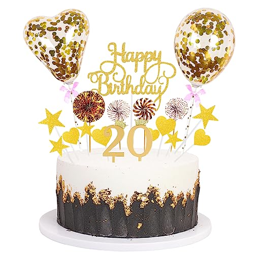 Daimay Tortenaufsätze Geburtstag Tortendeko Cake Topper Kuchen Deko Happy Birthday kuchendeko Boho Torten Topper Cupcake Muffin Topper Ballon Glitter Stern Konfetti Luftballon - Gold 20 von Daimay