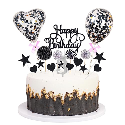 Daimay Tortenaufsätze Geburtstag Tortendeko Cake Topper Kuchen Deko Happy Birthday kuchendeko Boho Torten Topper Cupcake Muffin Topper Ballon Glitter Stern Konfetti Luftballon - Schwarz 3 von Daimay