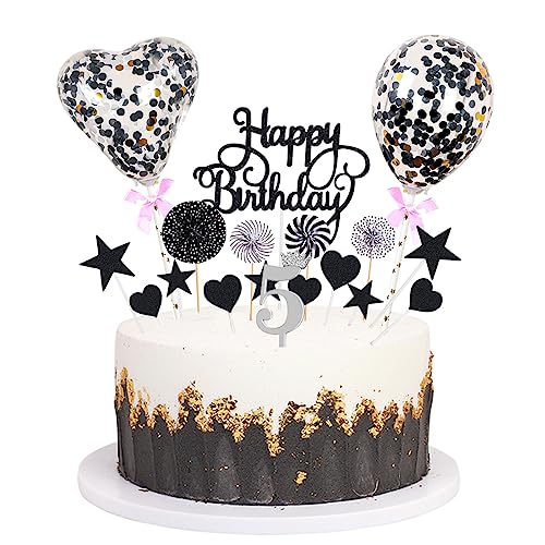 Daimay Tortenaufsätze Geburtstag Tortendeko Cake Topper Kuchen Deko Happy Birthday kuchendeko Boho Torten Topper Cupcake Muffin Topper Ballon Glitter Stern Konfetti Luftballon - Schwarz 5 von Daimay