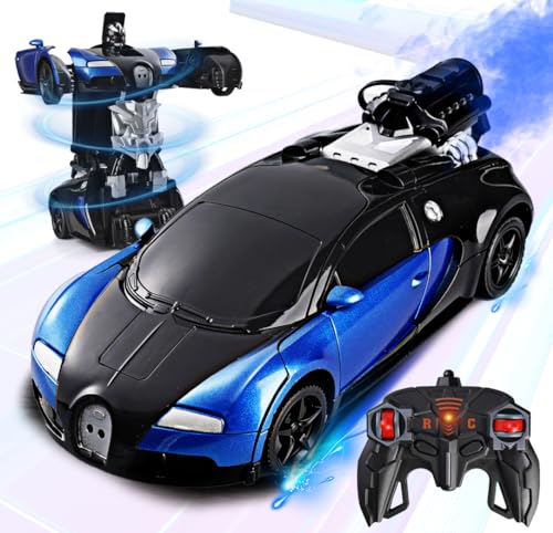 Daioller Ferngesteuertes Auto mit Spray und Lichtern, umwandelbarer Roboter in Autos, Spielzeugfahrzeug mit 2 wiederaufladbaren Batterien, Hobby-RC-Autos für Kinder Jungen Mädchen von Daioller