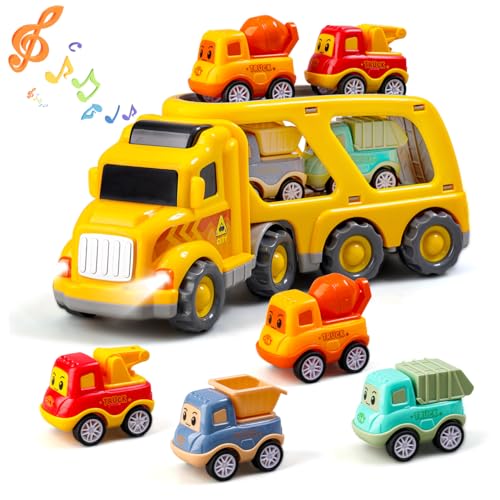 Daioller LKW Spielzeug für Kleinkind 2 3 4 5 Jahre,Reibung Power Spielzeug Auto mit Sound & Lichter, 5 in 1 Auto Kinder Transporter Spielzeug ab 1-6 Jahre Jungen und Mädchen Geschenk von Daioller