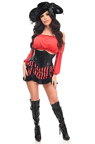 Daisy corsets Korsett für Damen, mit Schublade, 4-teiliges Piraten-Kostüm, Schwarz/Rot, M von Daisy Corsets