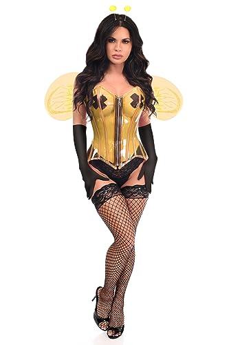 Daisy corsets Luxuriöses Damen-Korsett-Kostüm, 4-teilig, transparent, Bienenkostüm, Erwachsenengröße, gelb, 5XL Große Größen von Daisy Corsets