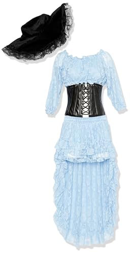 Daisy corsets Piraten-Korsett für Damen, 4-teilig, hellblau, Premium-Kostüm, blau/schwarz, XL von Daisy Corsets
