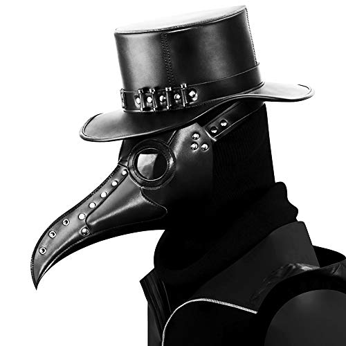 Dajingkj Plague Doctor Vogel Schnabelmaske Schwarz Leder Lange Nase Vogelschnabel Medieval Gothic Retro Steampunk Props Masken für Halloween Christmas Party Kostüm Kopf Maske von Dajingkj