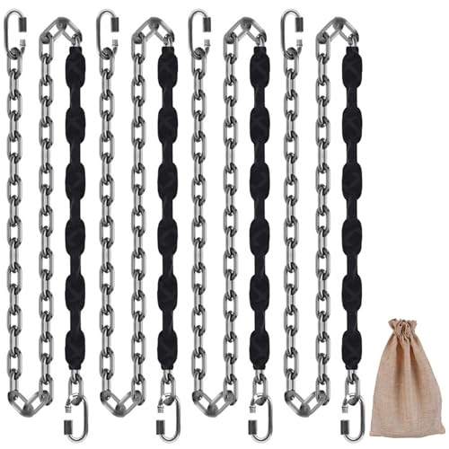 Dakzhou 4 Edelstahlketten (schwarz, 213,4 cm), Schaukelketten, robuste Schaukel-Hardware, 4 Schnellverbindungsschnallen, Spielplatzschaukeln, Hängematten, Sandsäcke, 453 kg Kapazität von Dakzhou