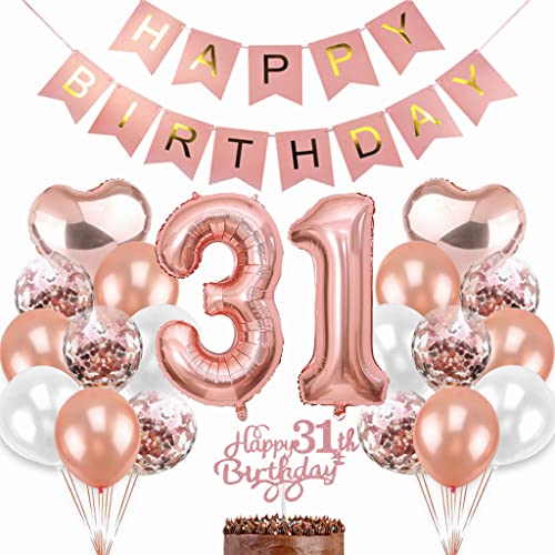 Dalettu Deko 31. Geburtstag Frau, Ballon 31. Geburtstag Deko Frauen, Geburtstagsdeko 31 Jahre Frau, Rosegold Tortendeko Geburtstag 31. Frau, Happy Birthday Banner Deko 31 Geburtstag Frauen von Dalettu