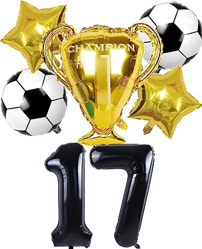 Dalettu Fußball 17. Geburtstag Deko Junge, Luftballons Fußball Geburtstagsdeko 17 Jahre Kinder, Schwarz Riesen Folienballon Zahlen 17, Fußball Thema 17 Jahr Kindergeburtstag Party Deko Luftballons von Dalettu